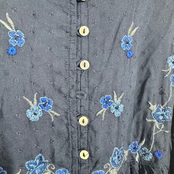 Free People Kiss From A Rose Tunic Boho Top Women M Blue Embroidery Oversized - Picture 4 of 11